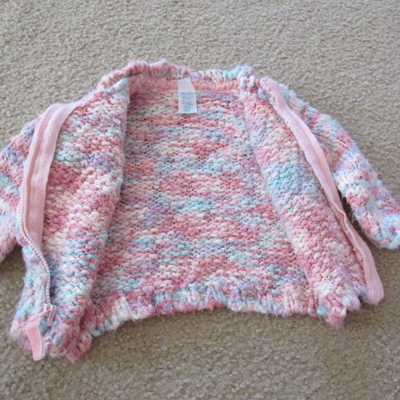 Cherokee Knitted Crocheted Zip Up Jacket Baby Girls Size 3M Pink Pastel Coat - Picture 2 of 4